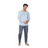 CALİA Erkek Pamuk Uzun Kol Pijama Takımı, Lacivert, XL