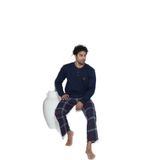CALİA Erkek Penye Süprem Uzun Kol Pijama Takımı, Ekose Desen, Lacivert, XL
