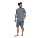 CALİA Erkek Pijama Takımı, Şortlu, Kısa Kol, %100 Pamuk, Ekose Desen, Füme, 2XL