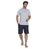 CALİA Erkek Pijama Takımı, Şortlu, Kısa Kol, %100 Pamuk, Ekose Desen, Gri, M Beden