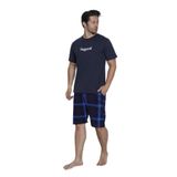 CALİA Erkek Pijama Takımı, Şortlu, Kısa Kol, %100 Pamuk, Ekose Desen, Lacivert, XL