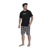 CALİA Erkek Pijama Takımı, Şortlu, Sıfır Yaka, %100 Pamuk, Kısa Kol, Ekose Desen, Siyah, XL