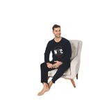 CALİA Erkek Sıfır Yaka Polar Pijama Takımı, Siyah Yazılı, L Beden