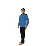 CALİA Erkek Yakası Düğmeli İnterlok Pijama Takımı, Mavi Siyah, L Beden
