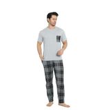 CALİA Erkek Yazlık Kısa Kol Cepli Pijama Takımı, %100 Pamuk, Gri Melanj, XL