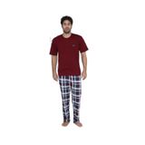 CALİA Erkek Yazlık Kısa Kol Penye Süprem Pijama Takımı, Ekose Bordo