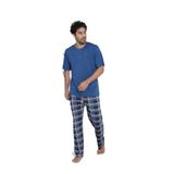 CALİA Erkek Yazlık Kısa Kol Penye Süprem Pijama Takımı, Ekose Mavi, 2XL