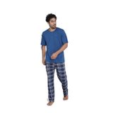 CALİA Erkek Yazlık Kısa Kol Penye Süprem Pijama Takımı, Ekose Mavi, XL