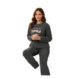 CALİA Kadın Antrasit Welsoft Peluş Pijama Takımı, Uzun Kol Uzun Paça, M Beden