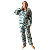 CALİA Kadın Battal Büyük Beden Önden Düğmeli Uzun Kollu Polar Pijama Takımı, Turkuaz Çiçekli, 2XL