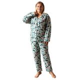 CALİA Kadın Battal Büyük Beden Önden Düğmeli Uzun Kollu Polar Pijama Takımı, Turkuaz Çiçekli, 3XL