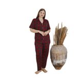 CALİA Kadın Battal Milan Kumaş Kısa Kol Gömlek Yaka Pijama Takımı, Ekose Kareli, 3XL Beden