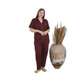 CALİA Kadın Battal Milan Kumaş Kısa Kol Gömlek Yaka Pijama Takımı, Ekose Kareli, 4XL