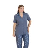 CALİA Kadın Battal Milan Kumaş Kısa Kol Gömlek Yaka Pijama Takımı, İndigo, 2XL