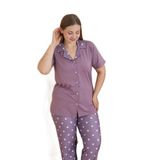 CALİA Kadın Battal Milan Kumaş Kısa Kol Gömlek Yaka Pijama Takımı, Lila, 2XL
