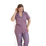 CALİA Kadın Battal Milan Kumaş Kısa Kol Gömlek Yaka Pijama Takımı, Lila, XL