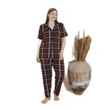 CALİA Kadın Battal Milan Kumaş Kısa Kol Gömlek Yaka Pijama Takımı, Siyah Ekose, 4XL