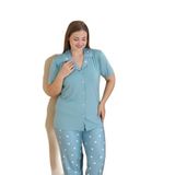 CALİA Kadın Battal Milan Kumaş Kısa Kol Gömlek Yaka Pijama Takımı, Turkuaz, 2XL