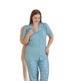 CALİA Kadın Battal Milan Kumaş Kısa Kol Gömlek Yaka Pijama Takımı, Turkuaz, 3XL
