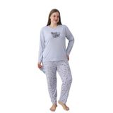 CALİA Kadın Battal Milan Kumaş Pijama Takımı, Uzun Kol, Gri Yapraklı, 3XL Beden