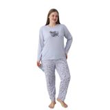 CALİA Kadın Battal Milan Kumaş Pijama Takımı, Uzun Kol, Gri Yapraklı, 4XL Beden