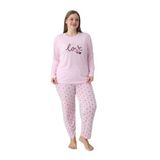 CALİA Kadın Battal Milan Kumaş Pijama Takımı, Uzun Kol, Pembe Love, 4XL Beden