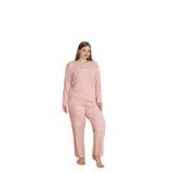 CALİA Kadın Battal Milan Kumaş Pijama Takımı, Uzun Kol, Pudra Pembe, 3XL Beden