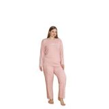 CALİA Kadın Battal Milan Kumaş Pijama Takımı, Uzun Kol, Pudra Pembe, 5XL Beden