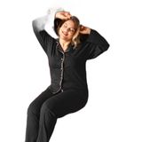 CALİA Kadın Battal Önden Düğmeli Uzun Kol Pijama Takımı, Antrasit, 3XL