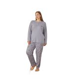 CALİA Kadın Büyük Beden Düğmeli Pijama Takımı, İnterlok Kumaş, Gri Kalpli, 3XL