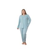 CALİA Kadın Büyük Beden Düğmeli Pijama Takımı, İnterlok Kumaş, Mavi Kalpli, 3XL