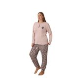 CALİA Kadın Büyük Beden Pijama Takımı, Düğmeli Yaka, Uzun Kol, Leopar Desen, 3XL