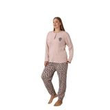 CALİA Kadın Büyük Beden Pijama Takımı, Düğmeli Yaka, Uzun Kol, Leopar Desen, 5XL