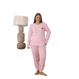 CALİA Kadın Büyük Beden Pijama Takımı, Düğmeli Yaka, Uzun Kol, Pembe, 5XL