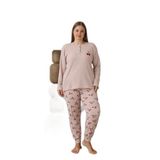CALİA Kadın Büyük Beden Pijama Takımı, Düğmeli Yaka, Uzun Kol, Turuncu, 3XL