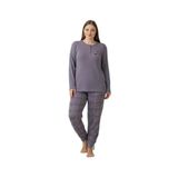 CALİA Kadın Büyük Beden Pijama Takımı, Düğmeli Yaka, Uzun Kol, Uzun Paça, Mor, 3XL