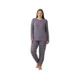 CALİA Kadın Büyük Beden Pijama Takımı, Raporlu İnterlok, Düğmeli Yaka, Uzun Kol Uzun Paça, 4XL, Gri
