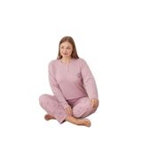 CALİA Kadın Büyük Beden Raporlu İnterlok Kumaş Düğmeli Pijama Takımı, Somon, 3XL