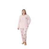CALİA Kadın Büyük Beden Raporlu İnterlok Kumaş Düğmeli Pijama Takımı, Toz Pembe, 4XL