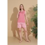 CALİA Kadın Gül Kurusu Kolsuz Şortlu Pijama Takımı, L Beden