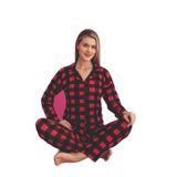 CALİA Kadın Önden Düğmeli Lüx Mikro Kumaş Uzun Kol Pijama Takımı, Siyah, 2XL