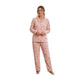 CALİA Kadın Önden Düğmeli Uzun Kollu Polar Peluş Pijama Takımı, Pudra, L