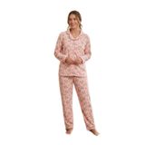 CALİA Kadın Önden Düğmeli Uzun Kollu Polar Peluş Pijama Takımı, Pudra, M Beden