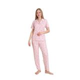 CALİA Kadın Pembe Önden Düğmeli Kısa Kol Pijama Takımı, S/M Beden