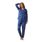 CALİA Kadın Pijama Takımı, Önden Düğmeli, Uzun Kollu, Polar Peluş, Mavi, S Beden