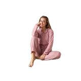 CALİA Kadın Pijama Takımı, Önden Düğmeli, Uzun Kollu, Polar Peluş, Pembe, M Beden