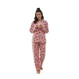 CALİA Kadın Pijama Takımı, Önden Düğmeli, Uzun Kollu, Polar Peluş, Pembe, XL