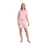 CALİA Kadın Pijama Takımı, Pembe Çizgili, Kısa Kol Şortlu, S/M Beden