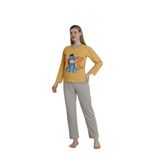 CALİA Kadın Pijama Takımı, Penye Kumaş, Sıfır Yaka, Uzun Kol, Sarı Gri, XL Beden