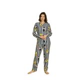 CALİA Kadın Pijama Takımı, Sıfır Yaka, Uzun Kollu, Baskılı Desen, Gri Siyah, XL